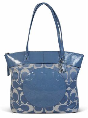 Coach Handbag F18335 Blue Signature Circle Patch Tote Preppy Coastal Y2K Style